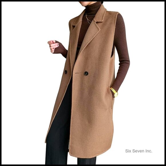 Jackets & Blazers - Long Wool Vest Sleeveless Blazer Jacket Polyester Blend